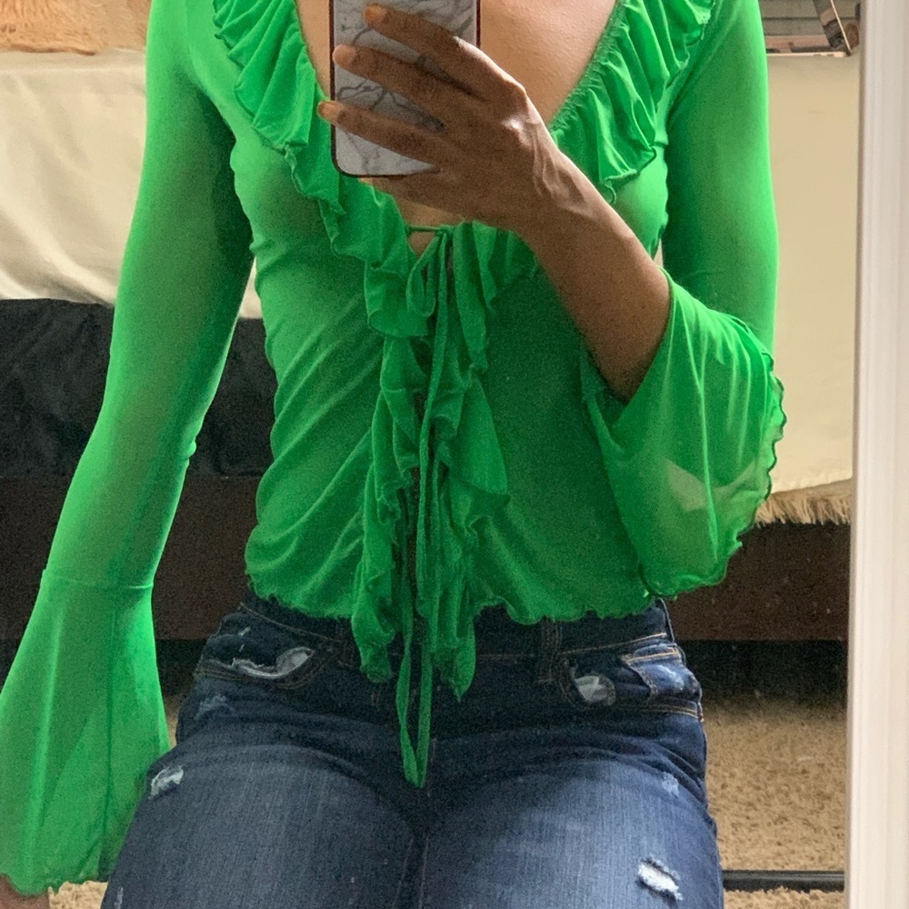 GREEN MESH SHEIN BLOUSE